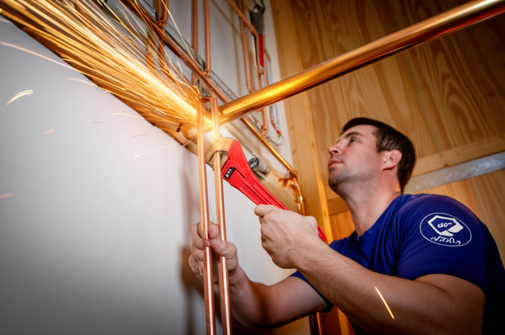 Professional plumber at work